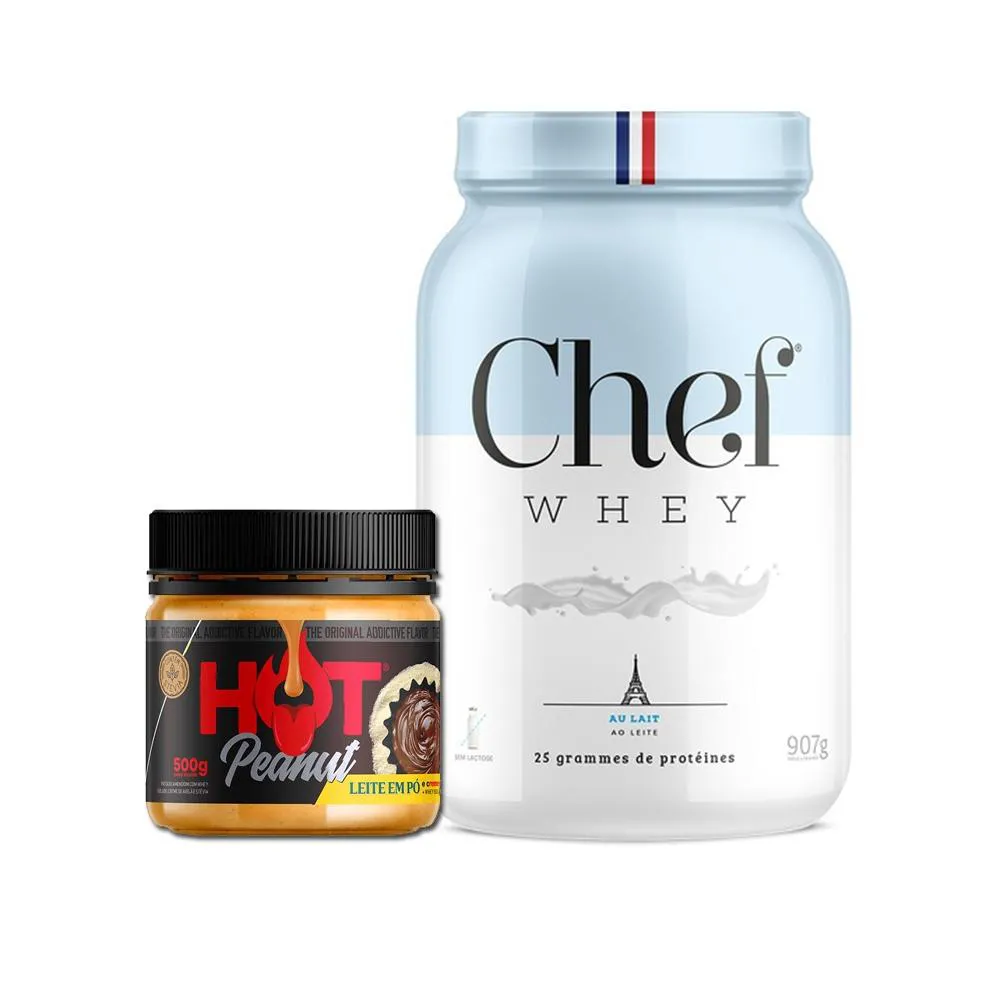 KIT CHEF WHEY 907G + PASTA DE AMENDOIM 500G - HOT FIT AU Lait AO Leite