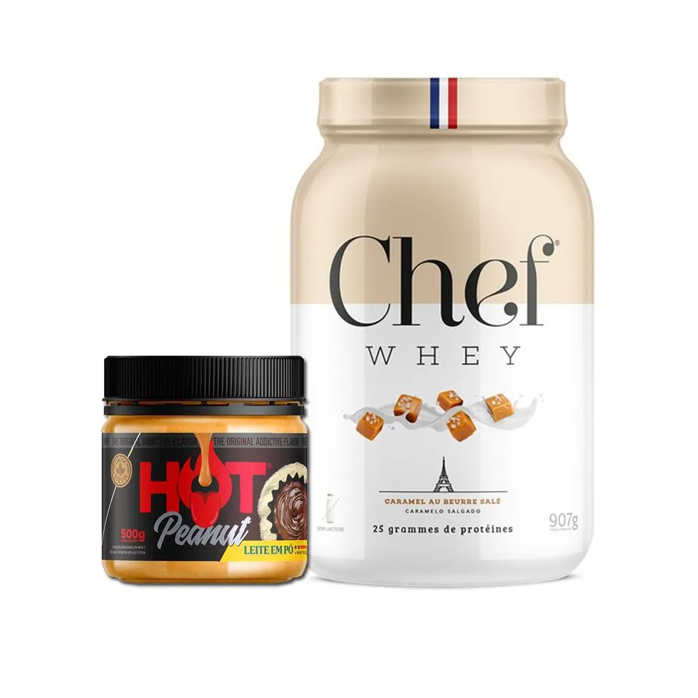 KIT CHEF WHEY 907G + PASTA DE AMENDOIM 500G - HOT FIT Caramel AU Beurre SalÉ Caramelo Salgado