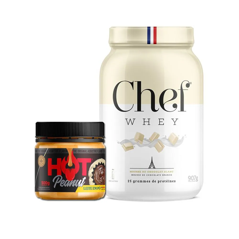 KIT CHEF WHEY 907G + PASTA DE AMENDOIM 500G - HOT FIT Chocolate Branco