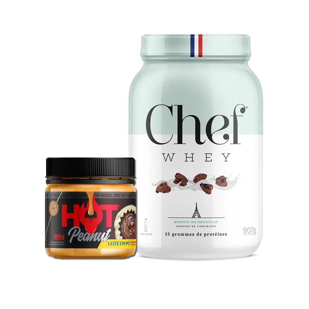 KIT CHEF WHEY 907G + PASTA DE AMENDOIM 500G - HOT FIT Biscuit AU Chocolat Cookies