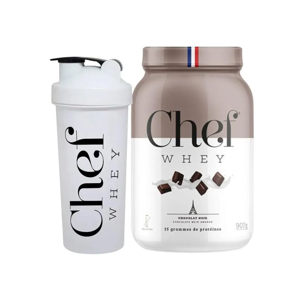 KIT WHEY PROTEIN CHEF WHEY 907G + COQUETELEIRA - CHEF WHEY Chocolate Meio Amargo
