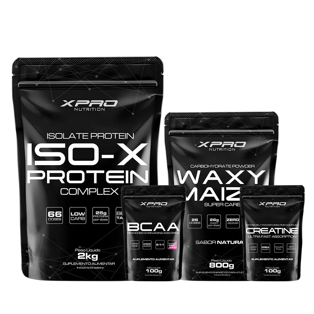 KIT WHEY ISO X PROTEIN 2KG + CREATINA 100G + BCAA 100G + WAXY MAIZE SUPER CARB 800G - XPRO NUTRITIO Baunilha
