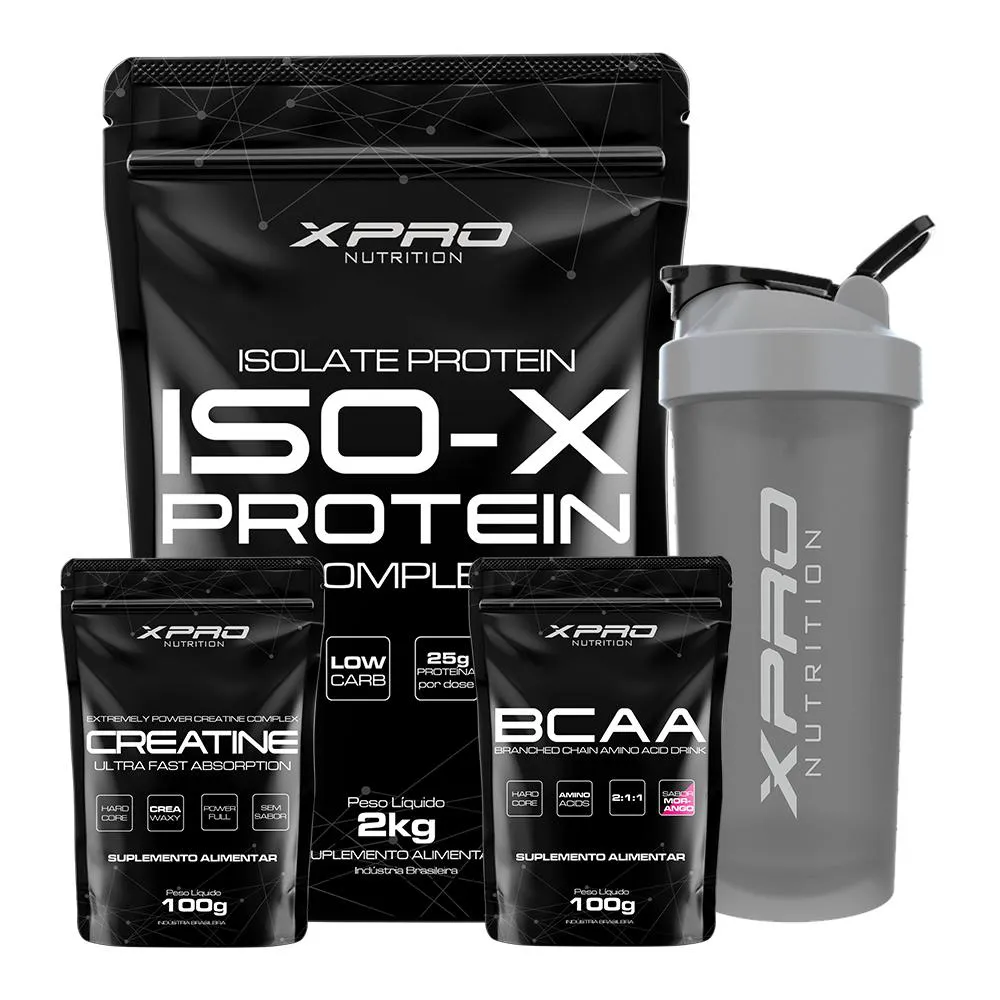 KIT WHEY ISO-X 2KG + CREATINA 100G + BCAA 100G + COQUETELEIRA 700ML - XPRO NUTRITION Frapê DE Coco