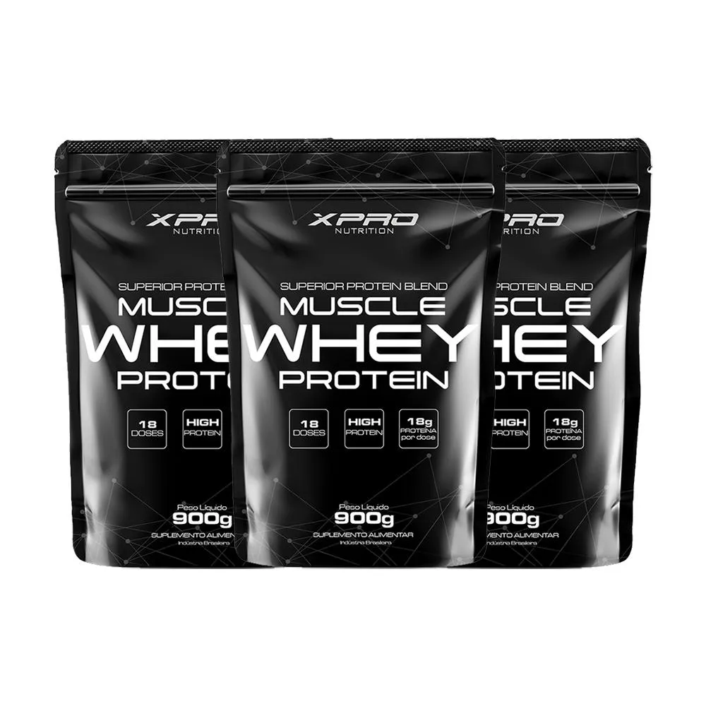 KIT 3X WHEY MUSCLE PROTEIN 900G - XPRO NUTRITION Baunilha