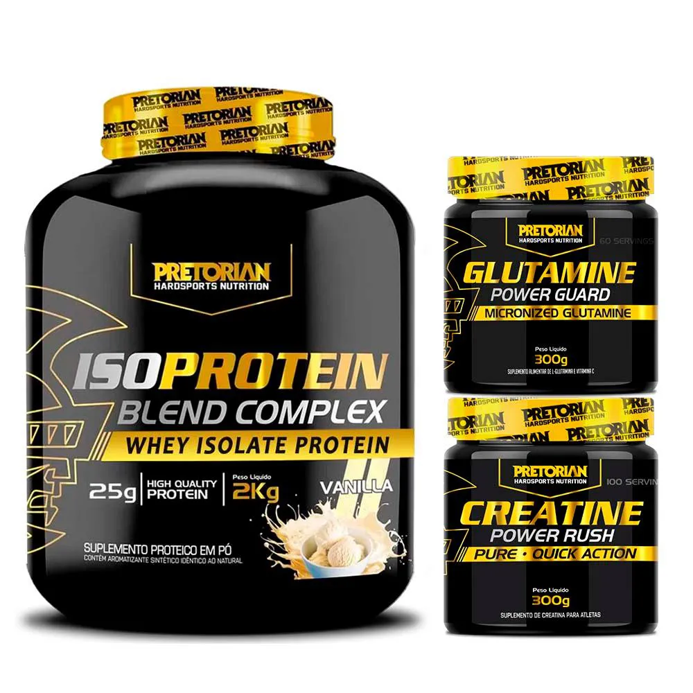 KIT WHEY PROTEIN ISO 2KG + GLUTAMINA 300G + CREATINA 300G - PRETORIAN Baunilha