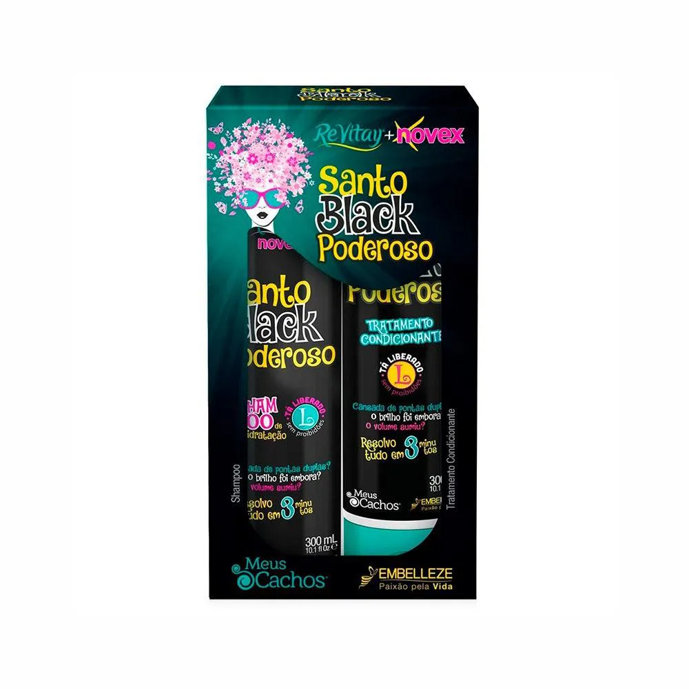 KIT SHAMPOO + CONDICIONADOR NOVEX MEUS CACHOS SANTO BLACK PODEROSO