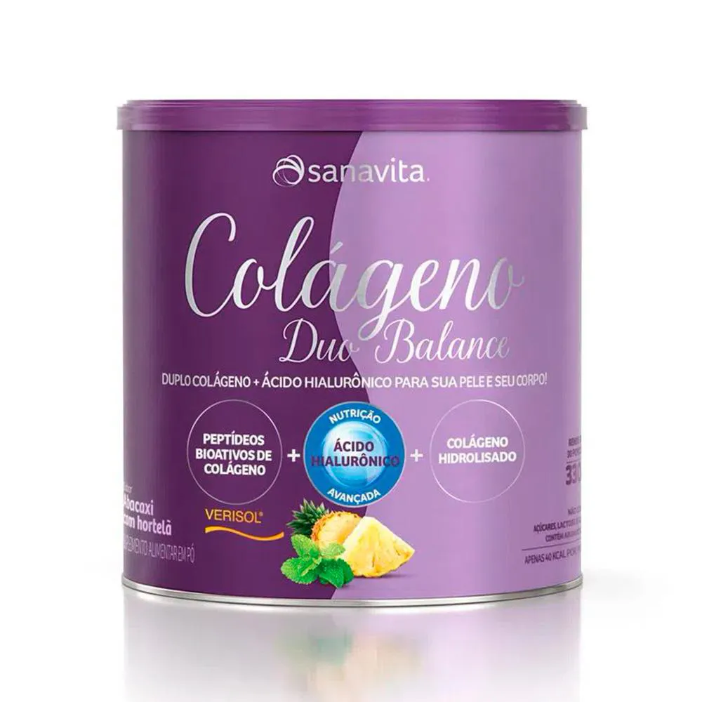 COLAGENO DUO BALANCE COM ÁCIDO HIALURôNICO POTE 330G ABACAXI COM HORTELã SANAVITA