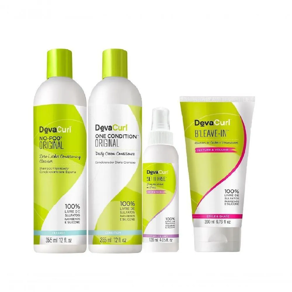 KIT DEVA CURL PARA CABELOS CACHEADOS 3A 3B E 3C (4 ITENS)