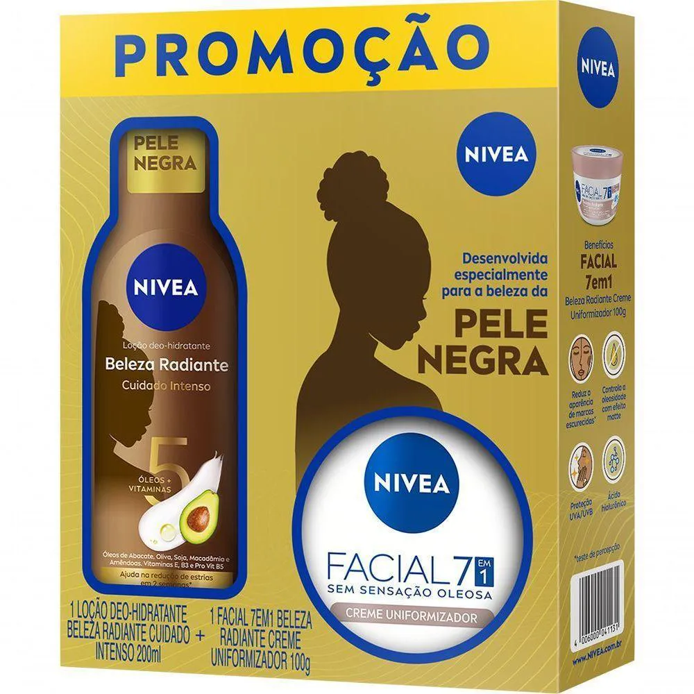 KIT NIVEA LOçãO HIDRATANTE 200ML + CREME FACIAL UNIFORMIZADOR 100G