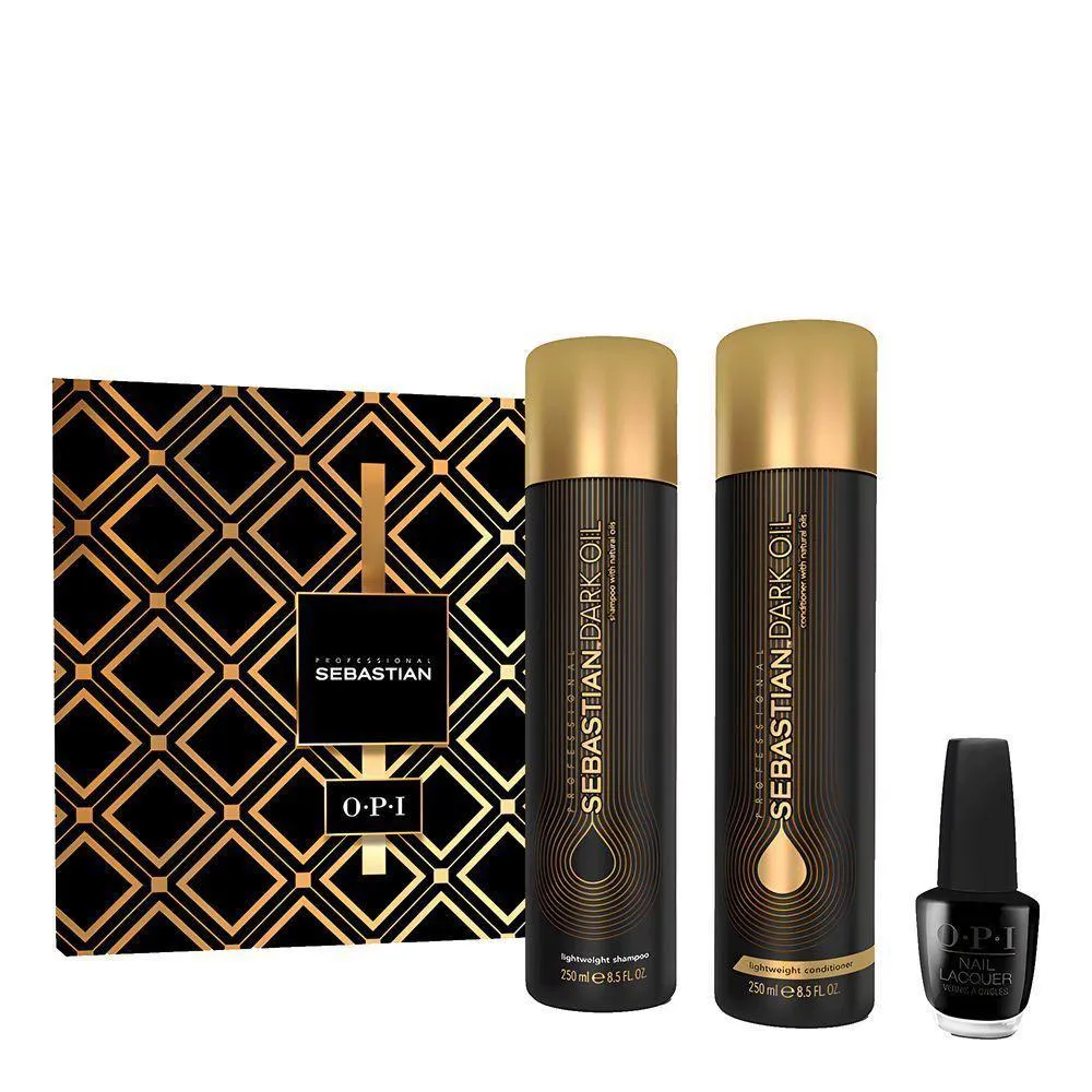 SEBASTIAN PROFESSIONAL KIT DARK OIL SHAMPOO 250ML + CONDICIONADOR 250ML + ESMALTE OPI BLACK 15ML