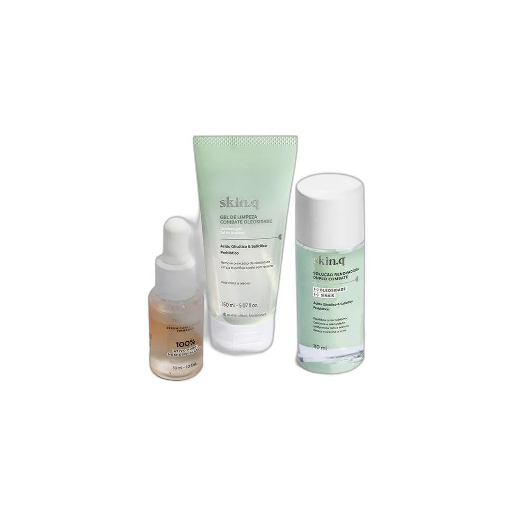 COMBO SKIN.Q: GEL DE LIMPEZA 150ML + SéRUM RESTAURADOR 30ML + SOLUçãO RENOVADORA 110ML