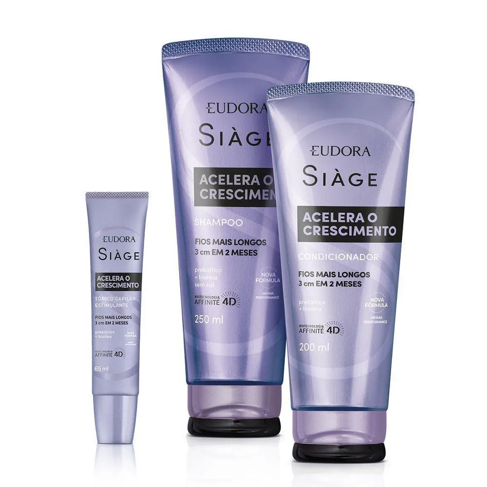 EUDORA KIT SIàGE ACELERA O CRESCIMENTO: SHAMPOO 250ML + CONDICIONADOR 200ML + TôNICO 65ML