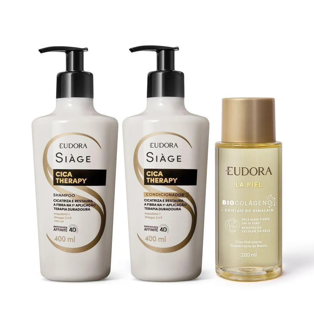 COMBO SHAMPOO CICA-THERAPY 400ML + CONDICIONADOR CICA-THERAPY 400ML + óLEO DE BANHO LA PIEL 200ML