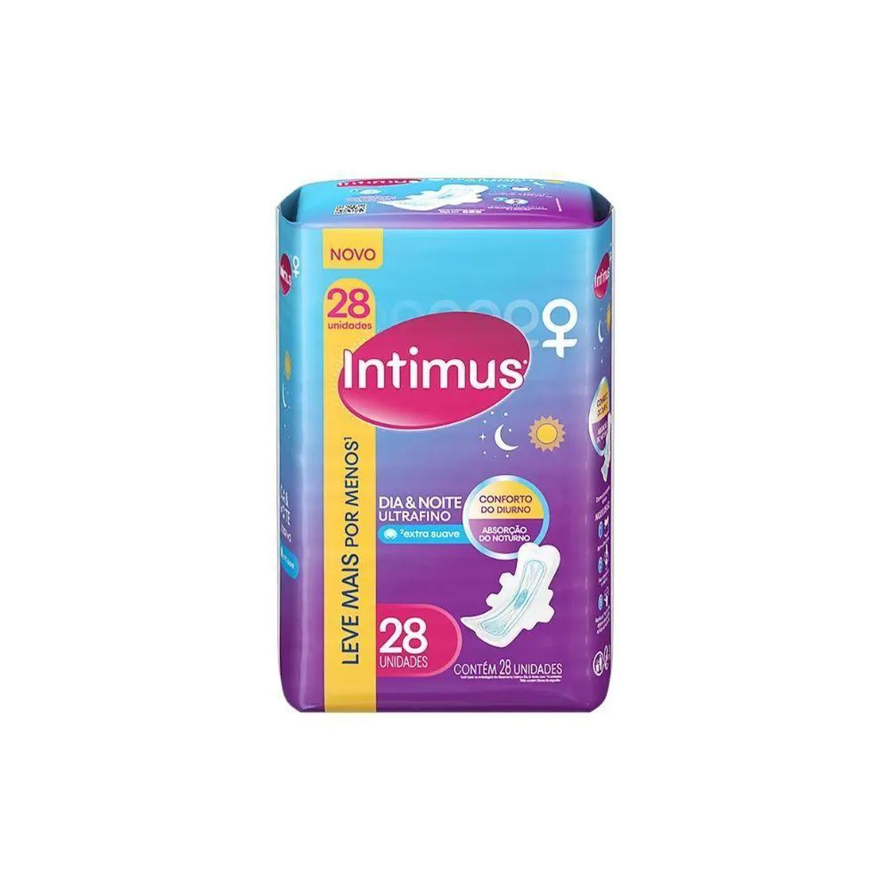 ABSORVENTE INTIMUS DIA NOITE ULTRAFINO COBERTURA SUAVE COM ABAS COM 28 UNIDADES