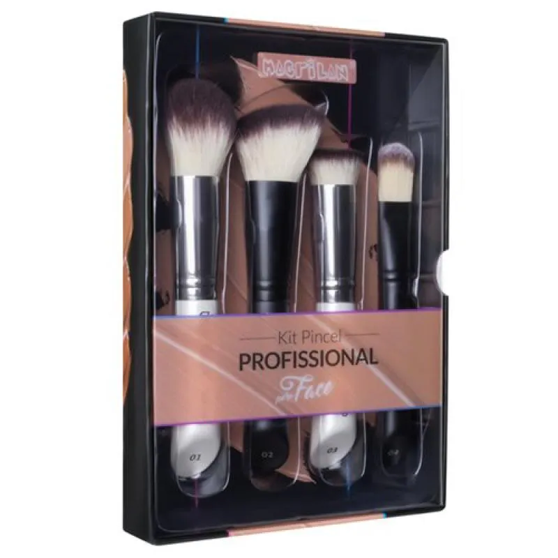 KIT COM 4 PINCéIS PROFISSIONAIS PARA FACE - WB200  - MACRILAN