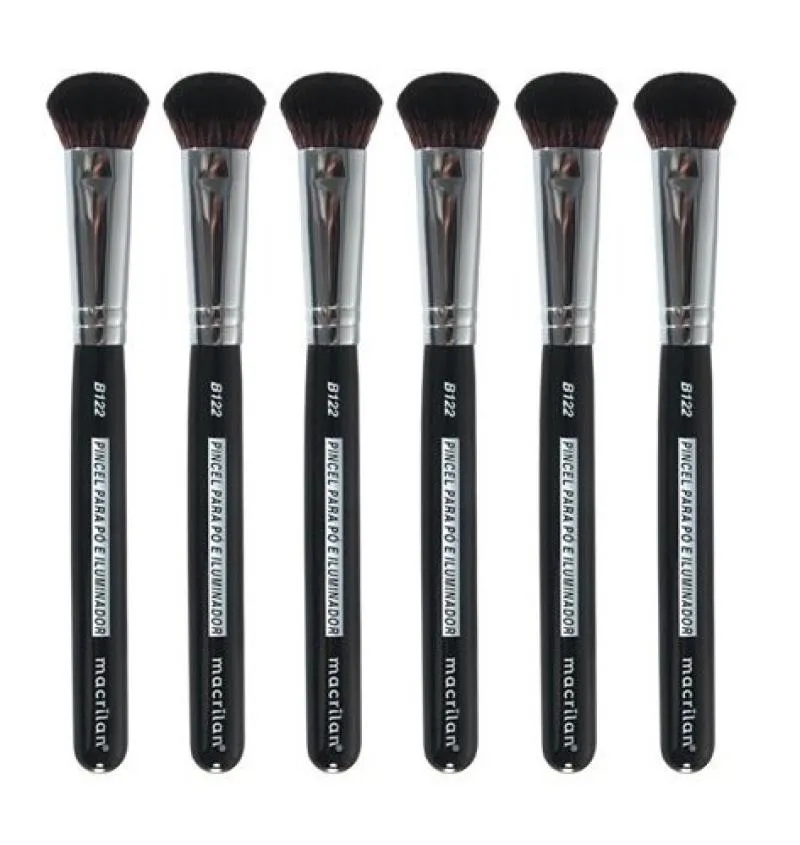 KIT C/6 UN - B122 - PINCEL PROFISSIONAL PARA Pó E ILUMINADOR -LINHA B - MACRILAN