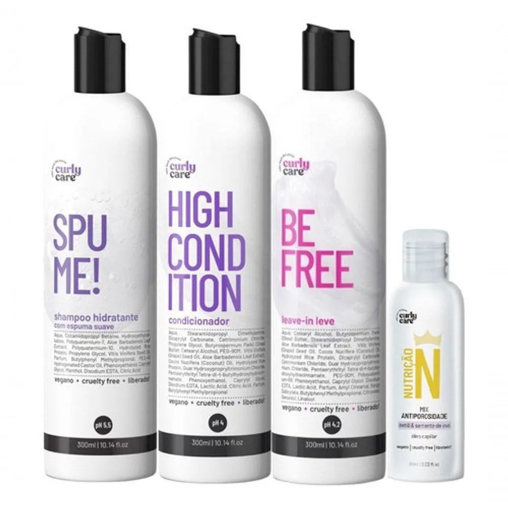 KIT CURLY CARE SPUME 2X300ML + BE FREE E óLEO ANTIPOROSIDADE