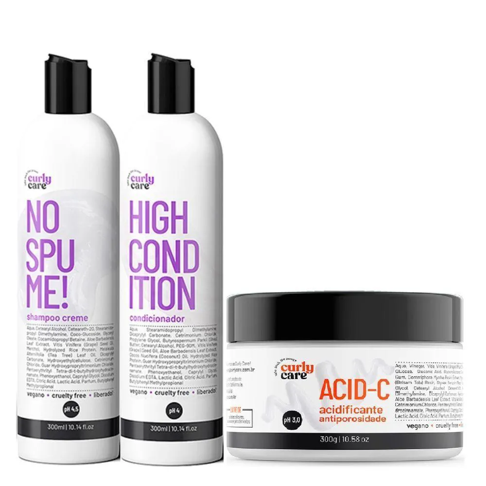 KIT CURLY CARE SHAMPOO, CONDICIONADOR E ACID-C (3 ITENS)
