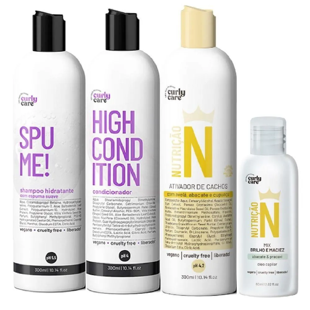 KIT CURLY CARE SPUME E ATIVADOR DE CACHOS E óLEO BRILHO E MACIEZ