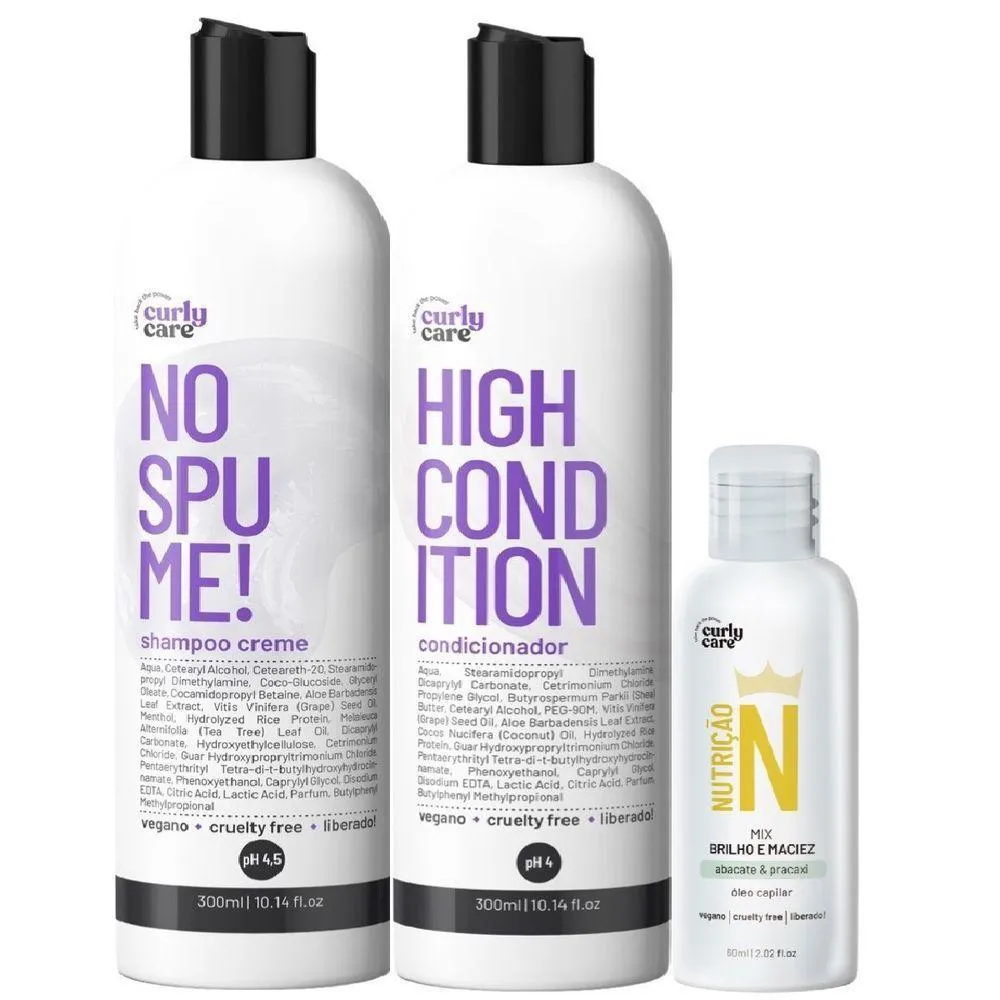 KIT CURLY CARE NO SPUME 2X300ML E óLEO BRILHO E MACIEZ
