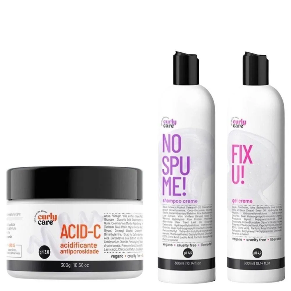 KIT CURLY CARE - SHAMPOO, GEL CREME FIXU E ACID C (3 ITENS)