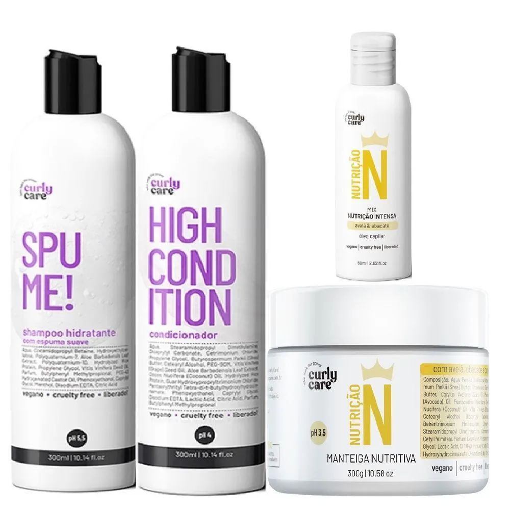 KIT CURLY CARE SPUME 2X300ML + MANTEIGA NUTRITIVA E óLEO NUTRIçãO INTENSA