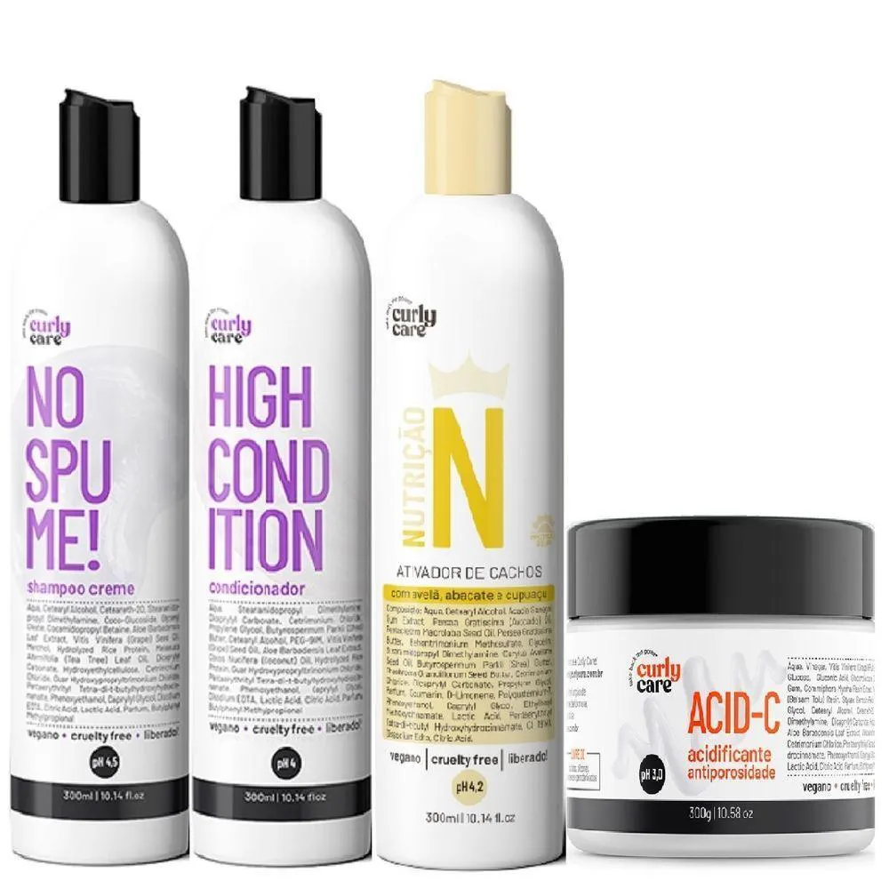 KIT CURLY CARE NO SPUME + ATIVADOR DE CACHOS E MáSC ACID C