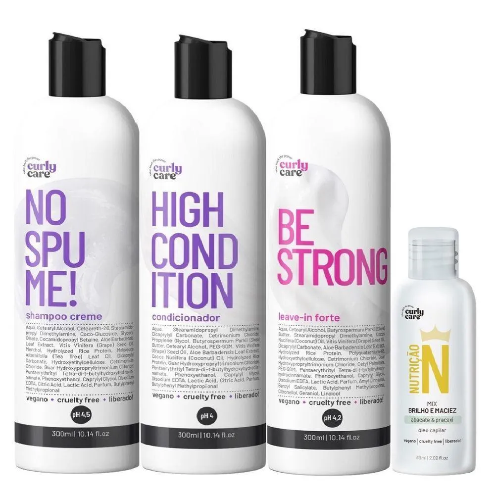 KIT CURLY CARE NO SPUME + BE STRONG E óLEO BRILHO E MACIEZ