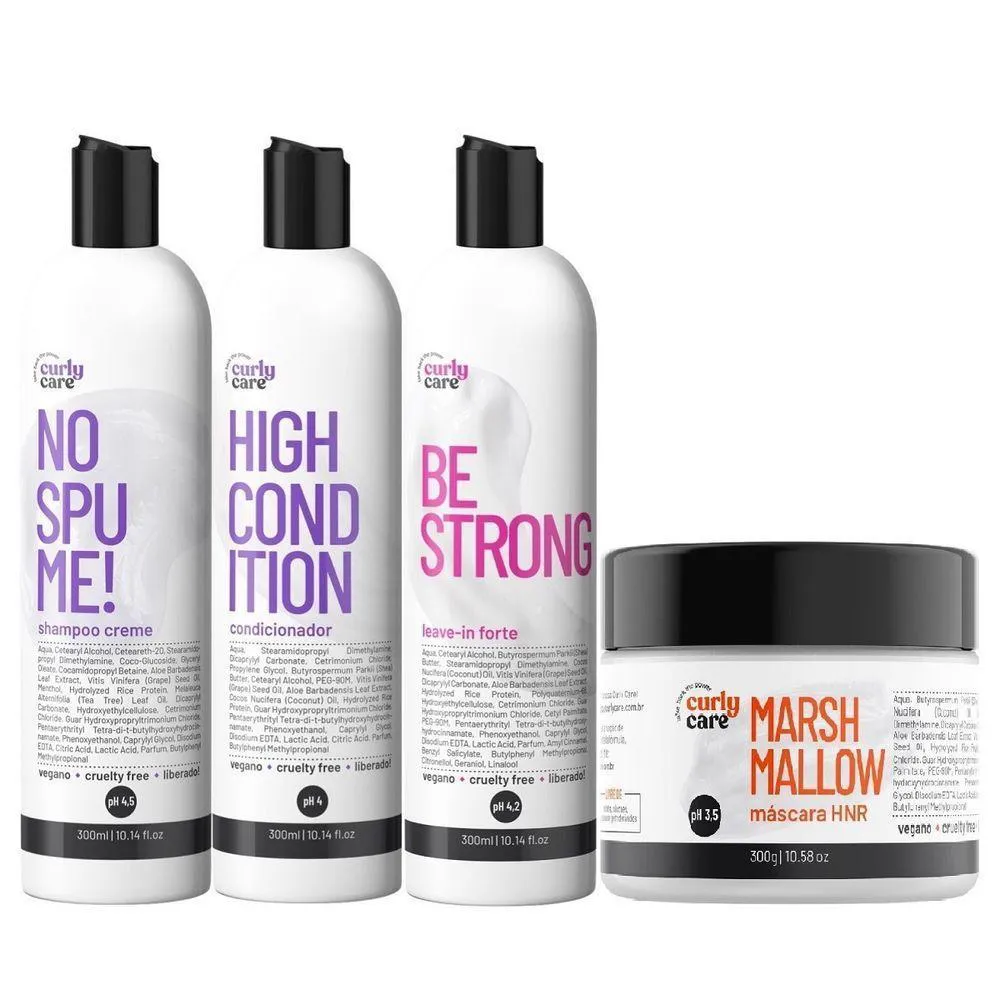 KIT CURLY CARE NO SPUME E MáSCARA MARSHMALLOW E BE STRONG