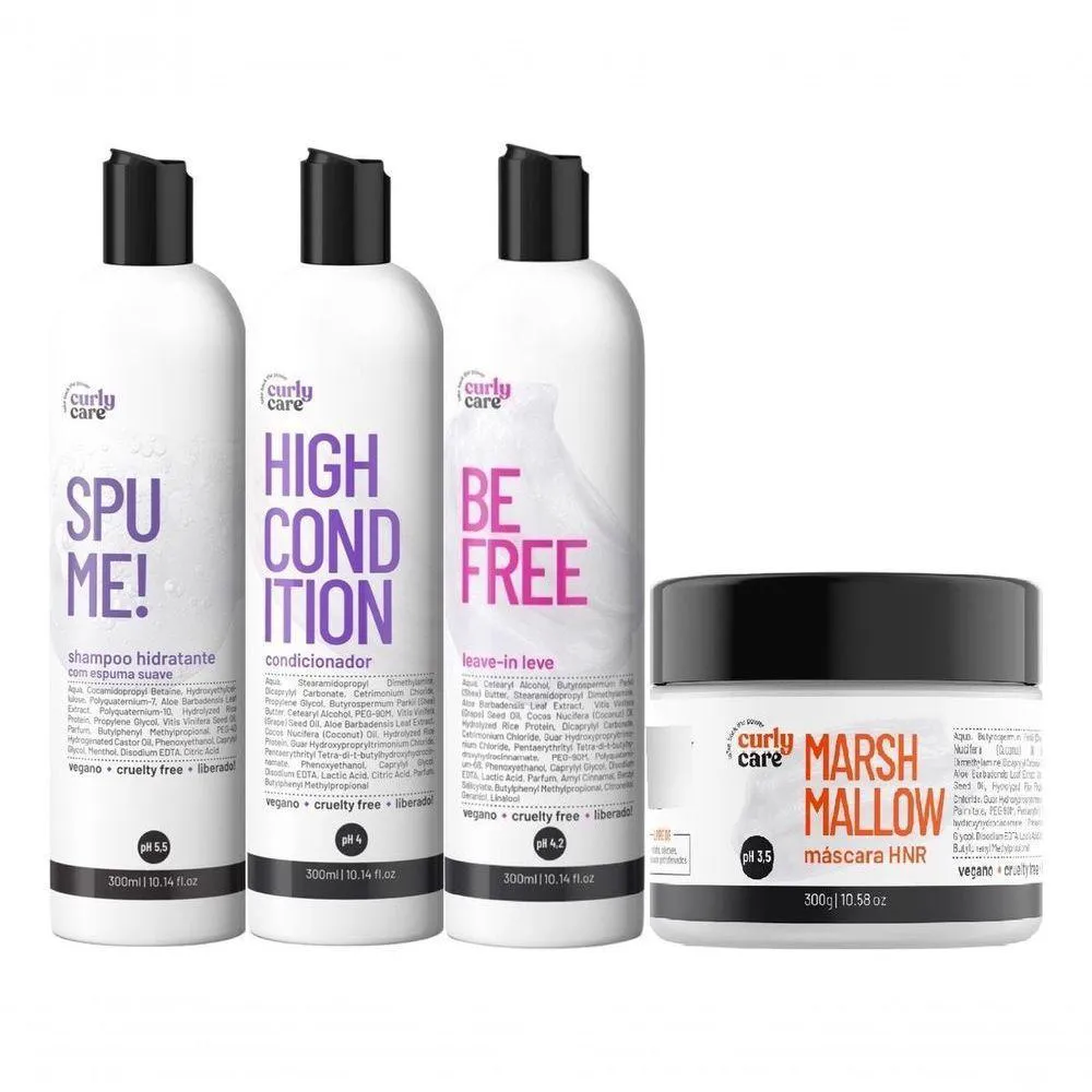 KIT CURLY CARE SPUME 2X300ML + MáSCARA MARSHMALLOW E BE FREE