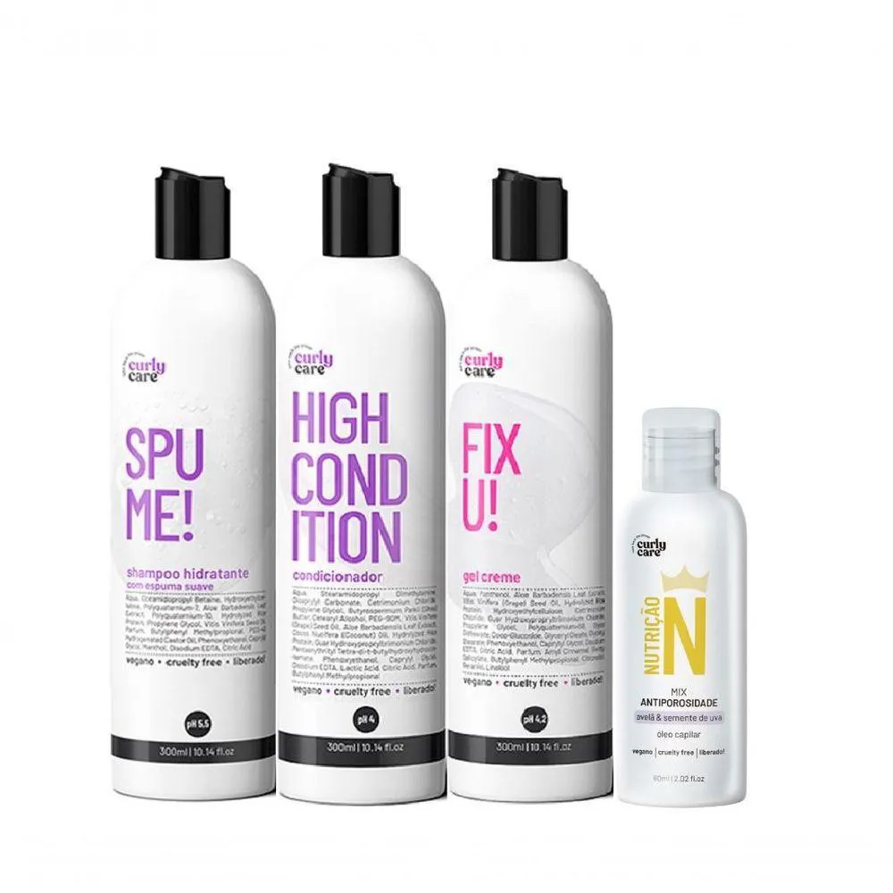KIT CURLY CARE SPUME + GEL FIX U E óLEO ANTIPOROSIDADE