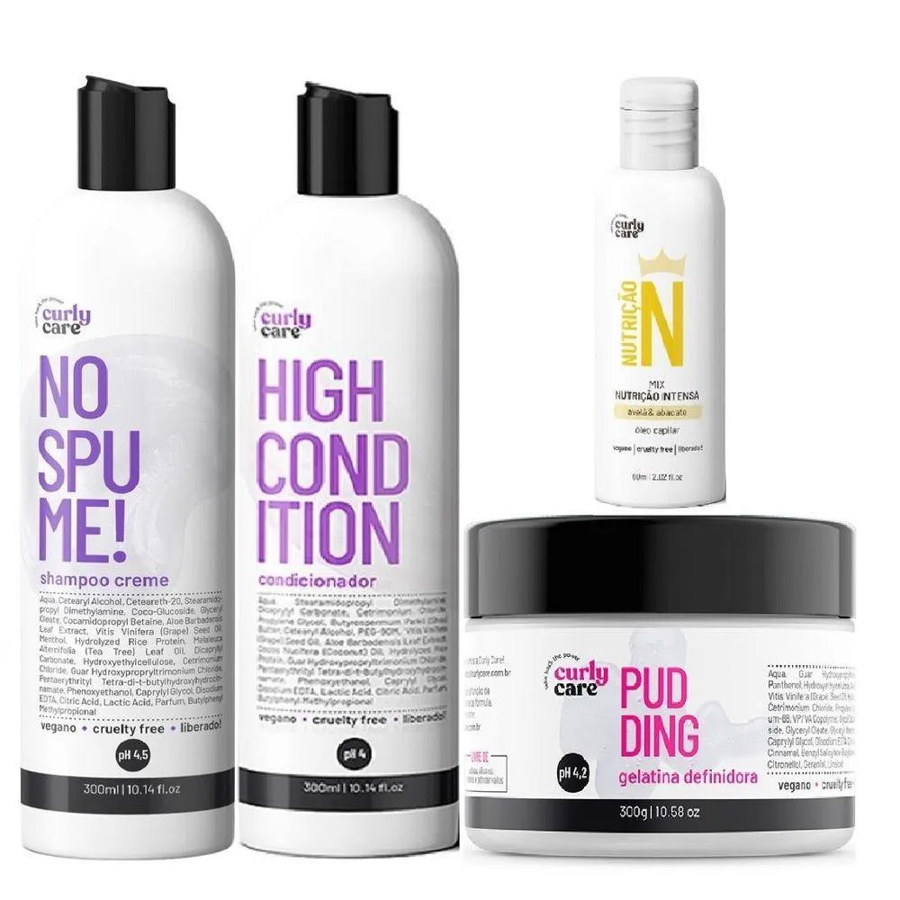 KIT CURLY CARE NO SPUME 2X300ML + PUDDING E óLEO NUTRIçãO INTENSA
