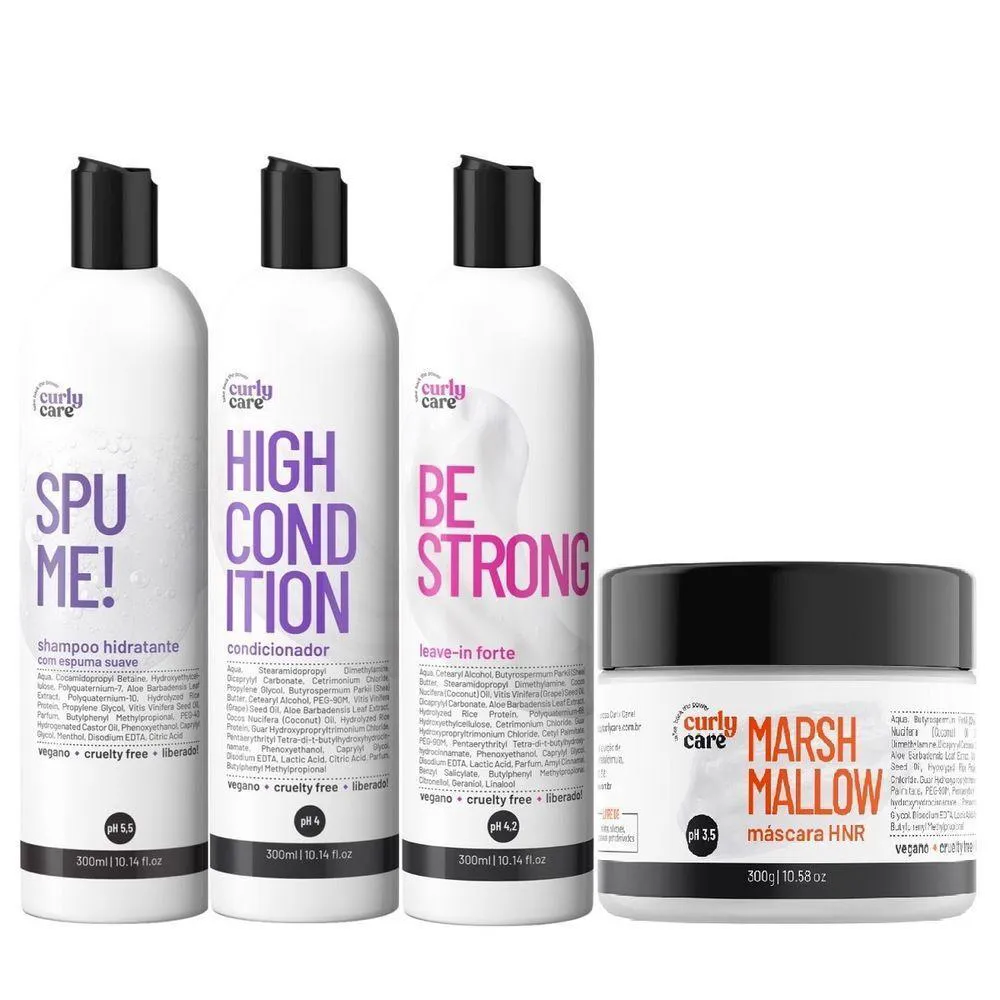 KIT CURLY CARE SPUME 2X300ML E MáSCARA MARSHMALLOW E BE STRONG