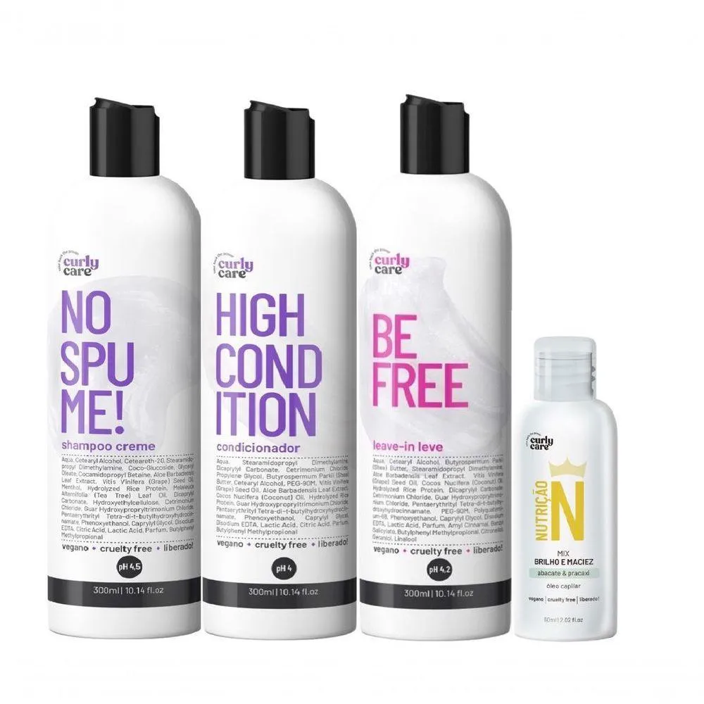 KIT CURLY CARE NO SPUME 2X300ML + BE FREE E óLEO BRILHO E MACIEZ