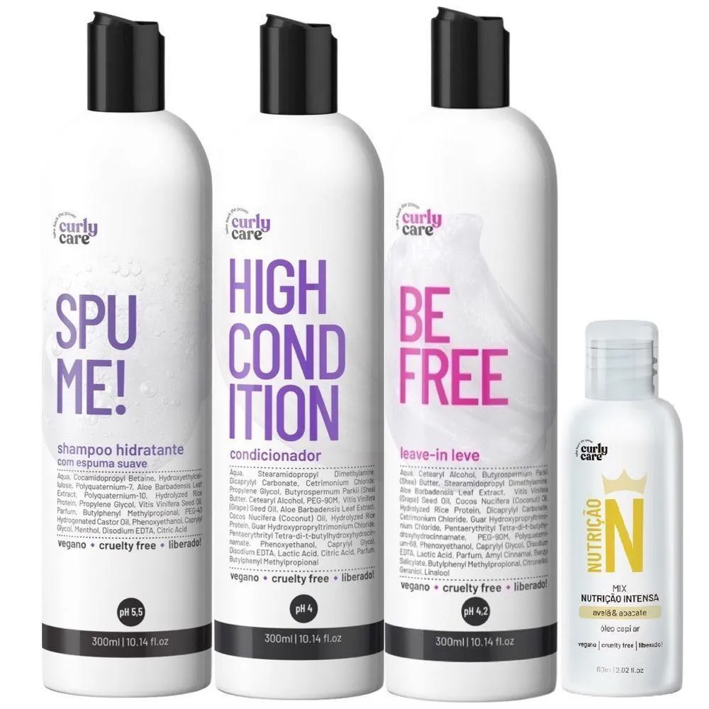 KIT CURLY CARE SPUME 2X300ML + BE FREE E óLEO NUTRIçãO INTENSA