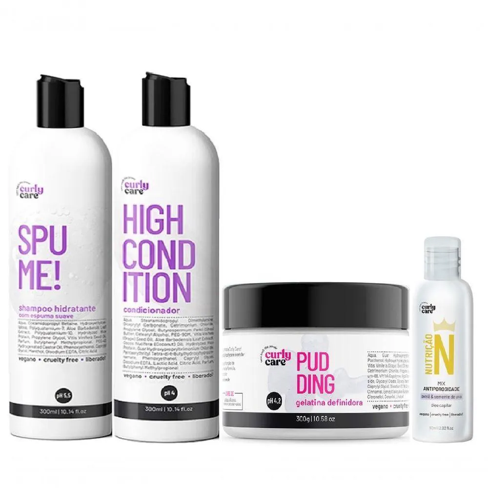 KIT CURLY CARE SPUME 2X300ML + PUDDING E óLEO ANTIPOROSIDADE