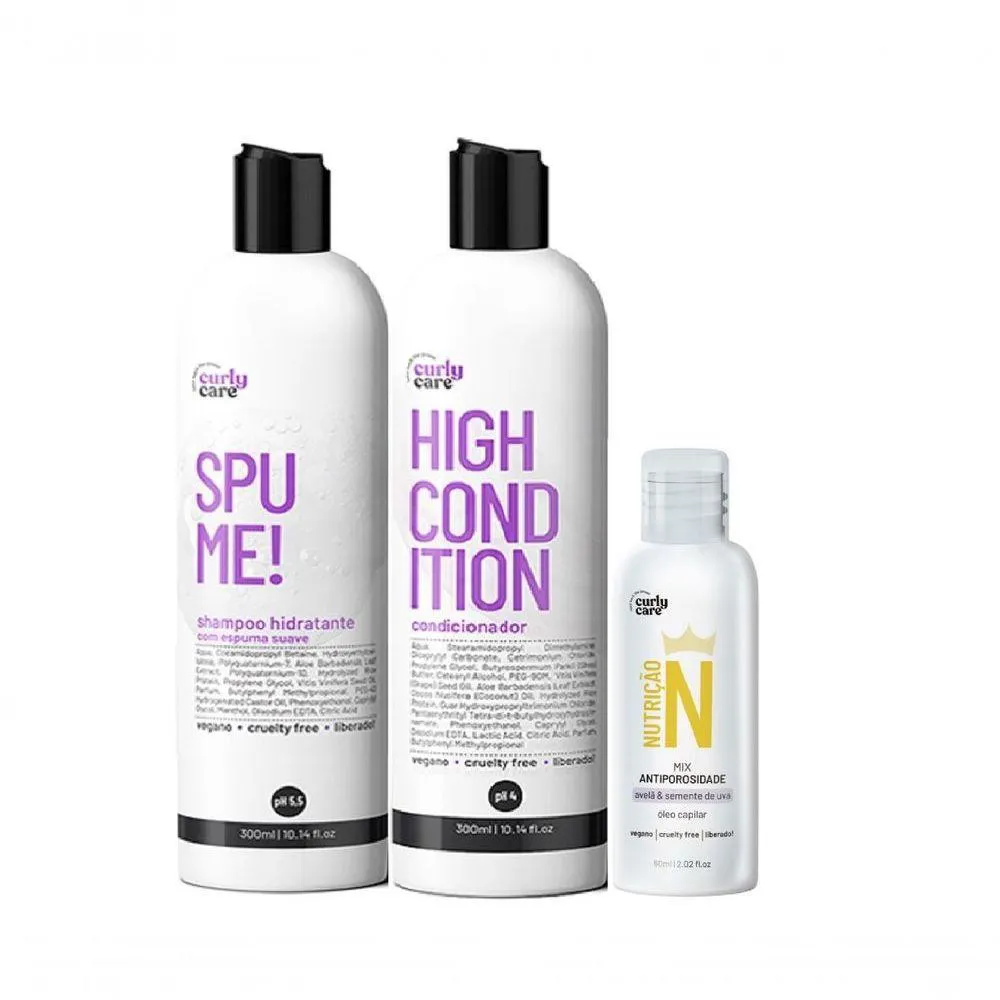 KIT CURLY CARE NO SPUME 2X300ML + óLEO ANTIPOROSIDADE