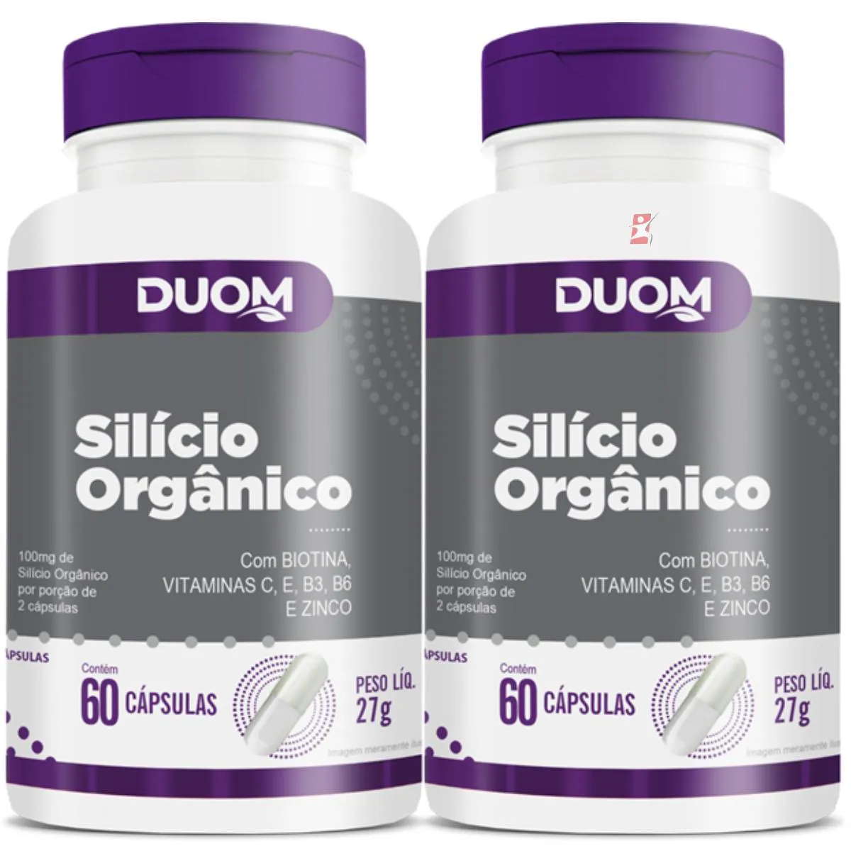 KIT 2 SILICIO ORGANICO + BIOTINA + VITAMINAS C E B3 B6 + ZINCO 60 CAPS CADA - TOTAL: 120 CAPS - DUOM