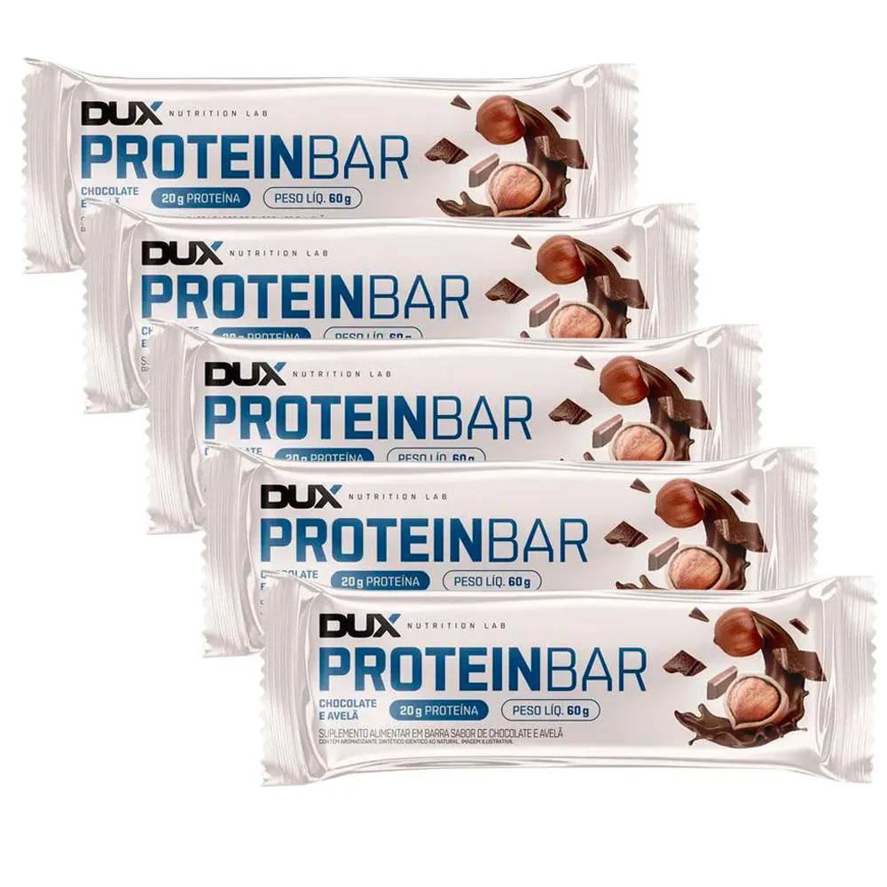 KIT 5X PROTEIN BAR - 60G CADA - DUX NUTRITION Chocolate E Avelã