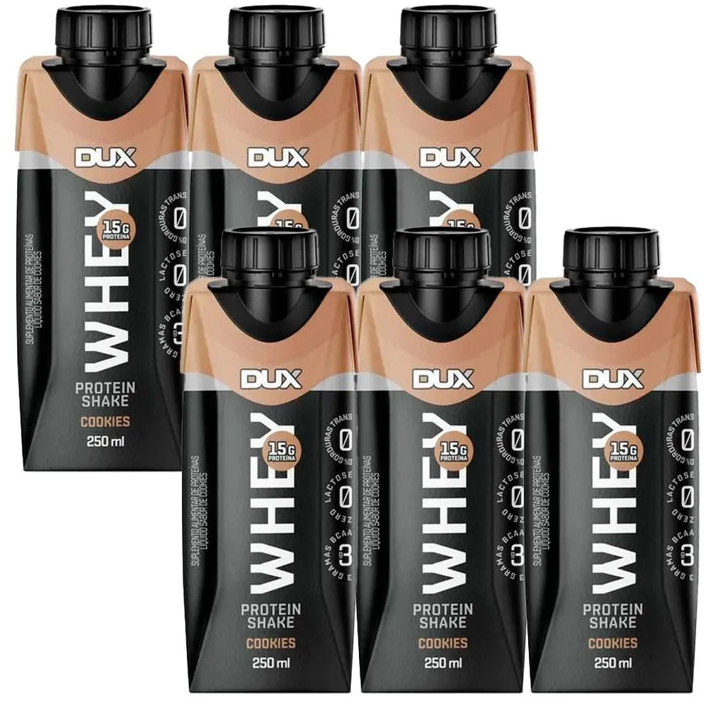 KIT 6X WHEY PROTEIN SHAKE - 250ML CADA - DUX NUTRITION Cookies
