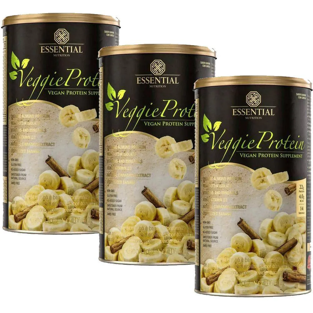 KIT 3X VEGGIE PROTEIN BANANA COM CANELA - (462G CADA) - ESSENTIAL NUTRITION