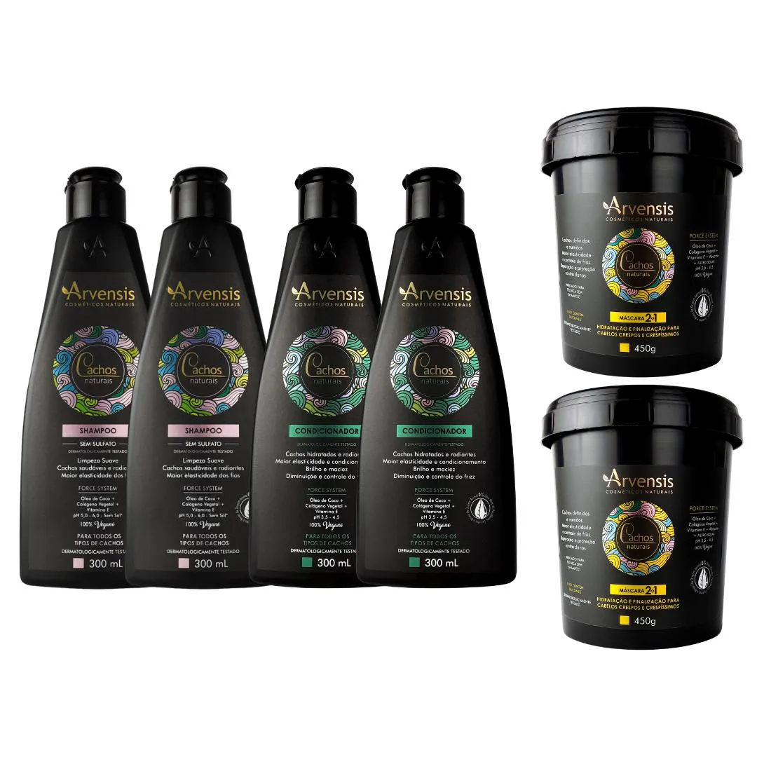 KIT ARVENSIS CACHOS 2 SHAMPOO 2 CONDICIONADOR 2 MASCARA 2X1