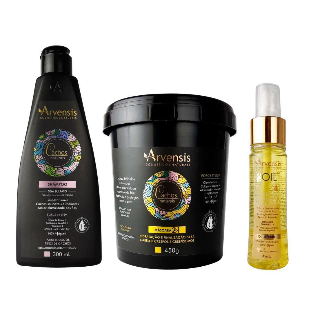 KIT ARVENSIS SHAMPOO CACHOS MáSCARA 2X1 FINALIZADOR TEC OIL