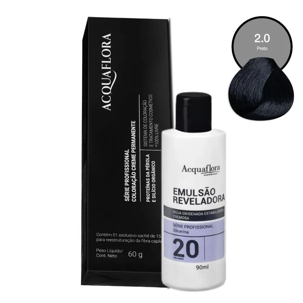 COLORAçãO ACQUAFLORA 2.0 60G + ÁGUA OXIGENADA 20 VOLUMES 90ML