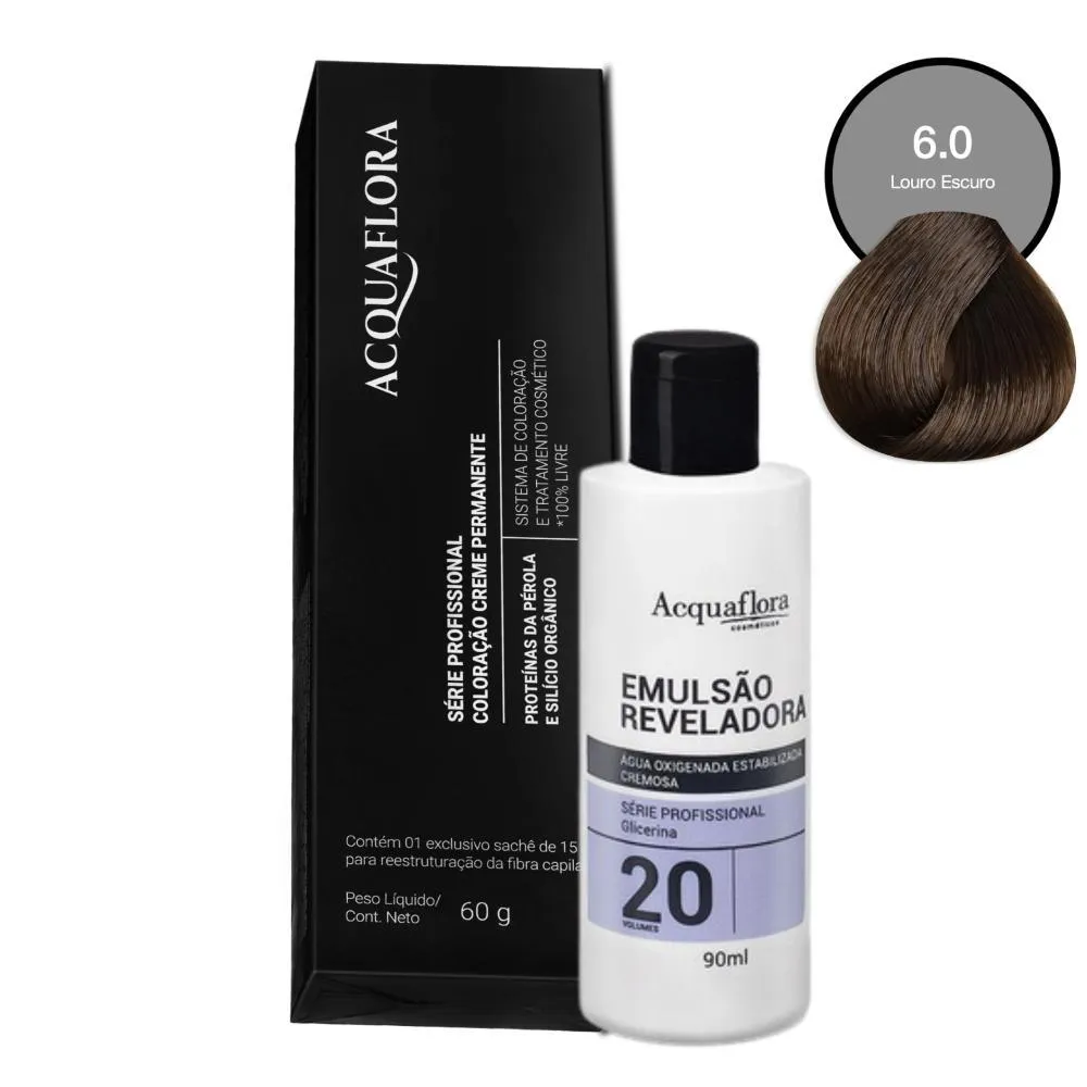 COLORAçãO ACQUAFLORA 6.0 60G + ÁGUA OXIGENADA 20 VOLUMES 90ML