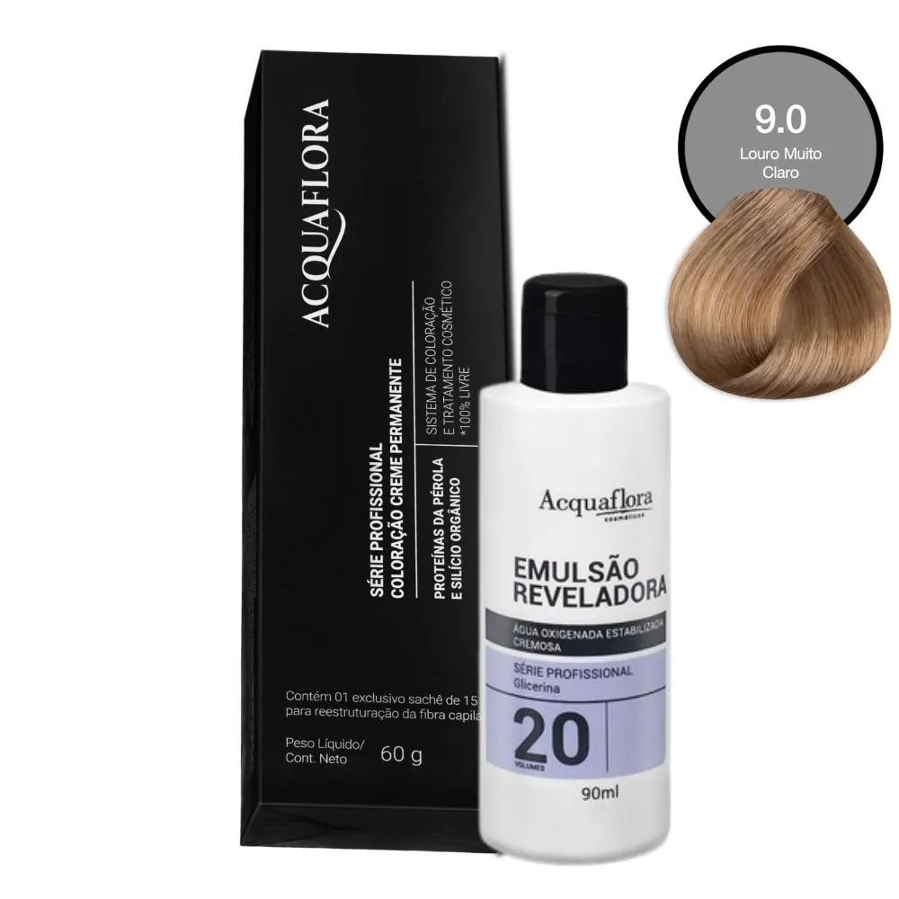 COLORAçãO ACQUAFLORA 9.0 60G + ÁGUA OXIGENADA 20 VOLUMES 90ML