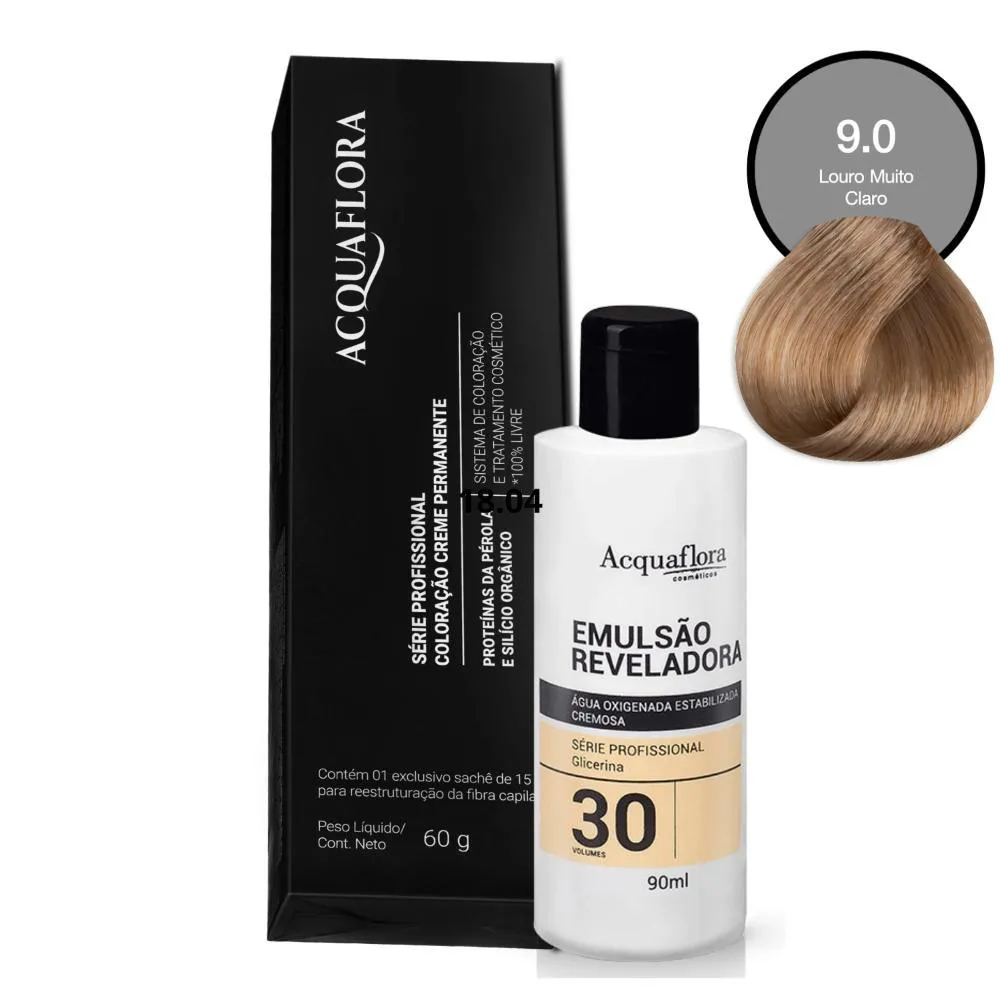 COLORAçãO ACQUAFLORA 9.0 60G + ÁGUA OXIGENADA 30 VOLUMES 90ML