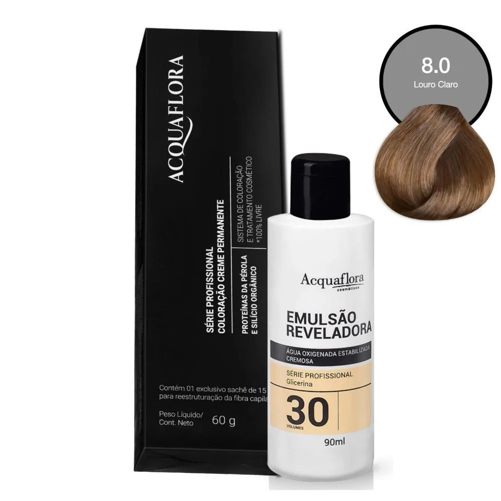 COLORAçãO ACQUAFLORA 8.0 60G + ÁGUA OXIGENADA 30 VOLUMES 90ML