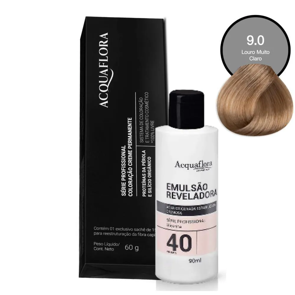 COLORAçãO ACQUAFLORA 9.0 60G + ÁGUA OXIGENADA 40 VOLUMES 90ML
