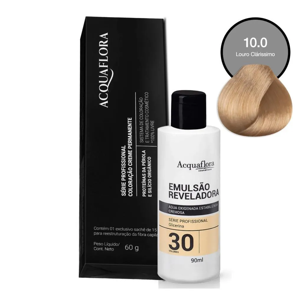 COLORAçãO ACQUAFLORA 10.0 60G + ÁGUA OXIGENADA 30 VOLUMES 90ML